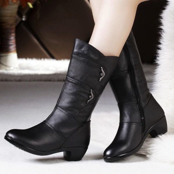 Women's Fashion Velvet Padded Warm Round Head Upper-wrapping Boots - Image 3