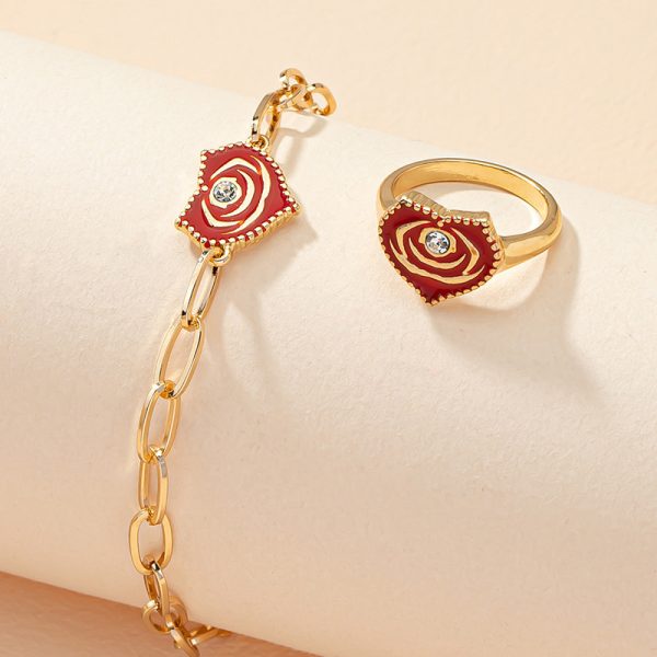 Rose Flower Dripping Oil Bracelet Ring Suit - Image 4