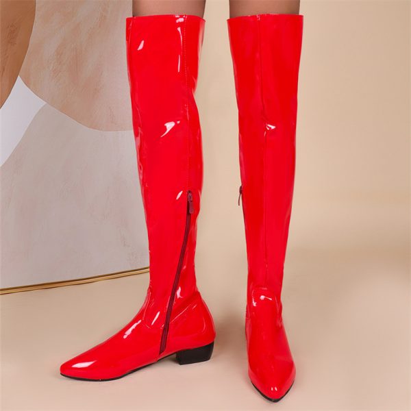 Casual Low Heel Candy Color 40-48 Zipper Paint Women's Over-the-knee Boots - Image 6