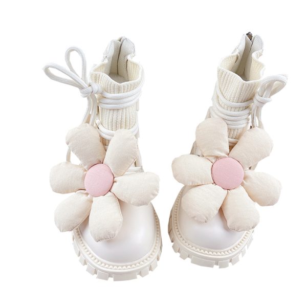 Children's White Martin Boots With Back Zip Fly Knitted Boots - Image 3