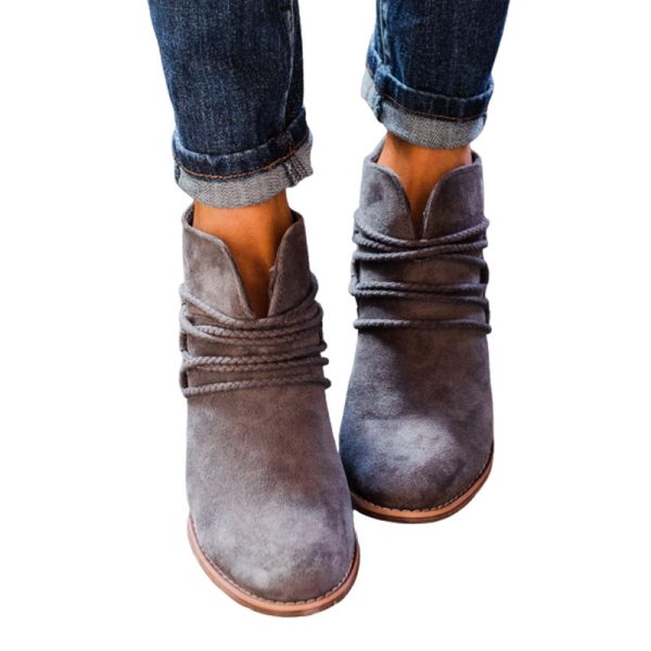 Retro V Cutout Shoes Women Chunky Ankle Boots - Image 6