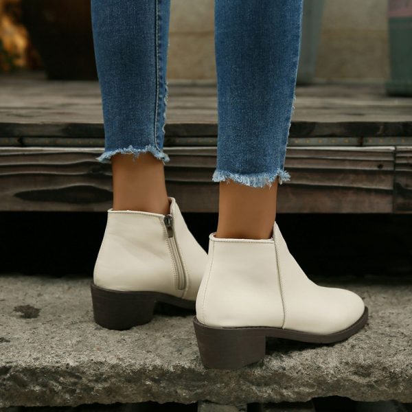 Ankle Boots Women Chunky Mid Heel Shoes Waterproof Side Zipper Boots - Image 4
