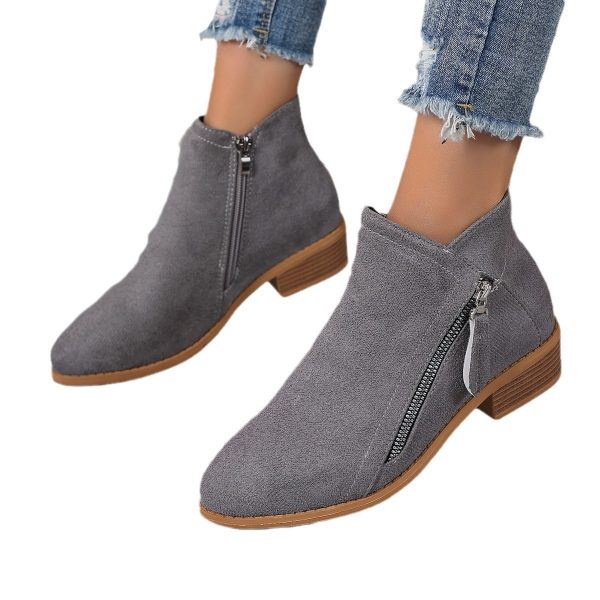 Women's Side Zipper Thick Heel Solid Color Martin Boots - Image 3