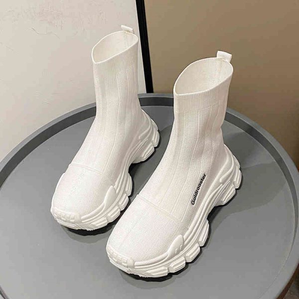 Spring And Autumn Fashion Thick Soled Height Increasing Flyknit Elastic Boots - Image 7