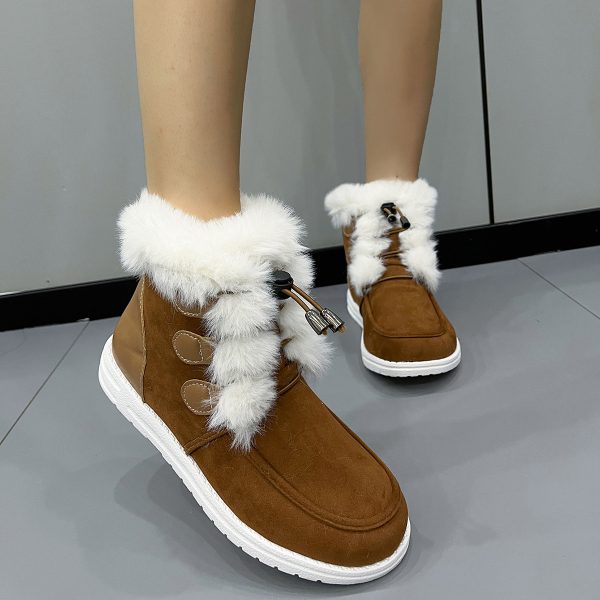 Fashion Suede Fleece Snow Boots Winter Warm Plush Round Toe Cotton Shoes Versatile Simple Short Boot For Women - Image 2