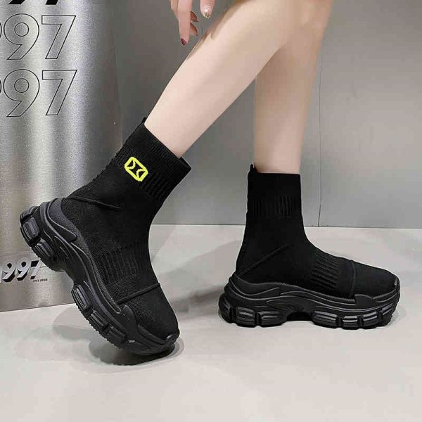 Spring And Autumn Fashion Thick Soled Height Increasing Flyknit Elastic Boots - Image 6