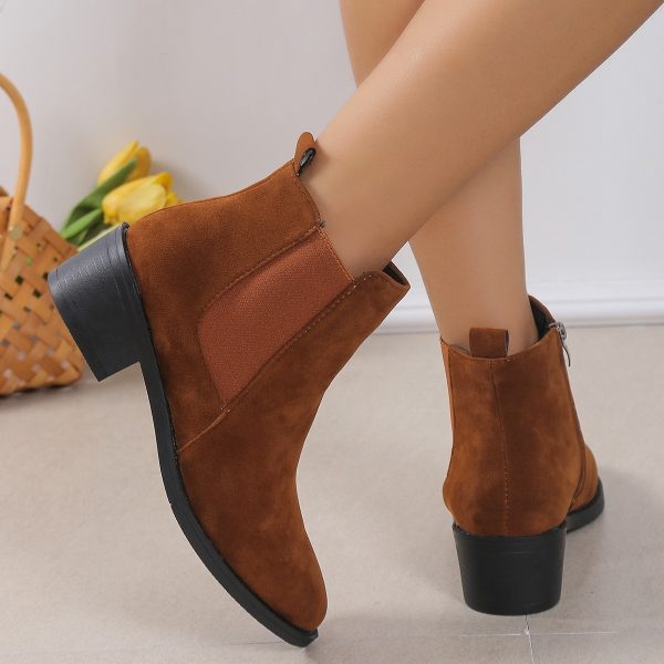 Women's Fashion Ankle Boots With Side Zipper Chunky Heel Boots Slip On Comfortable Solid Color Shoes - Image 4