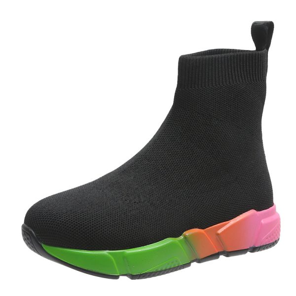 New Round Head Thick Bottom Shallow Mouth Flyknit Elastic Sports High-top Pumps - Image 2