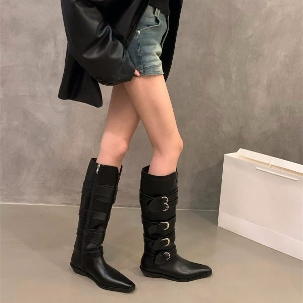 Chunky Heel Pointed Brown Maillard Boots Women's Shoes - Image 3