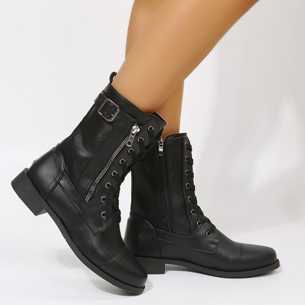 Lace-up Western Boots Cowboy Boots Women Side Zipper Shoes - Image 5