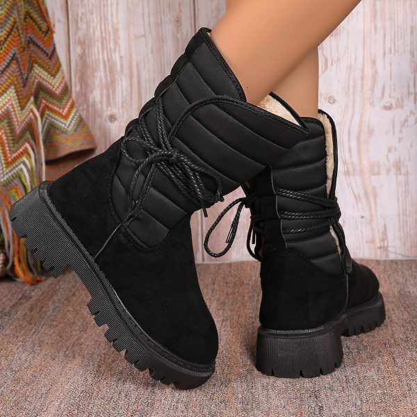 New Chunky Heel Mid-tube Snow Boots Winter Warm Fleece Boot With Lace-up Design Fashion Casual Shoes For Women - Image 2