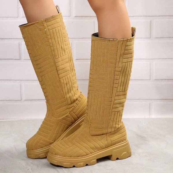 Mid Calf Boots Fashion Platform Western Boots Women Autumn Winter Shoes - Image 4