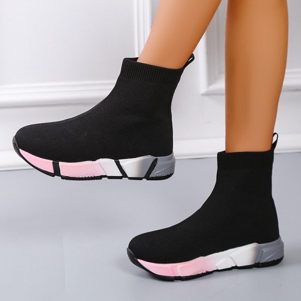 New Round Head Thick Bottom Shallow Mouth Flyknit Elastic Sports High-top Pumps - Image 7
