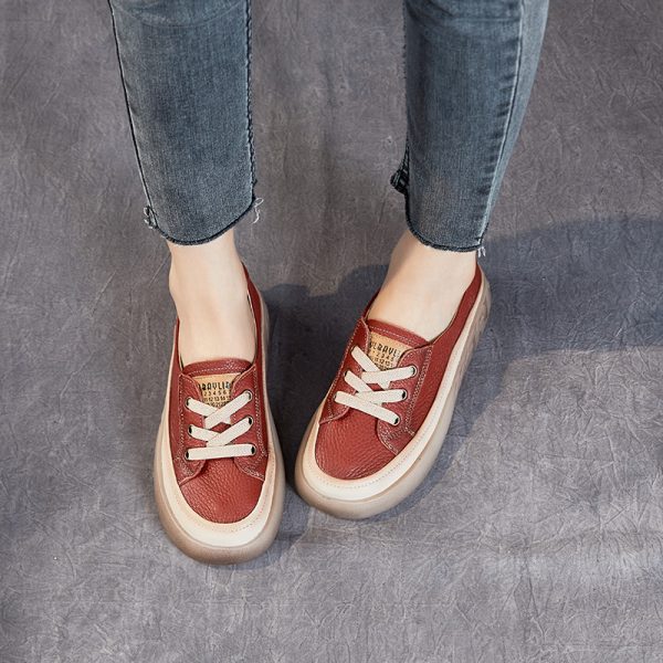 First Layer Cowhide Shallow Mouth Pumps Female Genuine Leather Casual Board Shoes Rubber Platform Shoes - Image 3