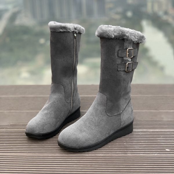 Fleece-lined Thick Mid-calf Martin Boots Wedge Heel - Image 7