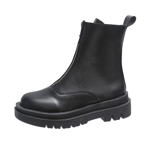 Spring And Autumn Single With Front Zipper French Short Boots - Image 6