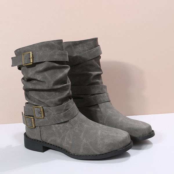Low Heel  Vintage Adjustable Buckle Boots Women Combat Biker Western Goth Shoes - Image 7