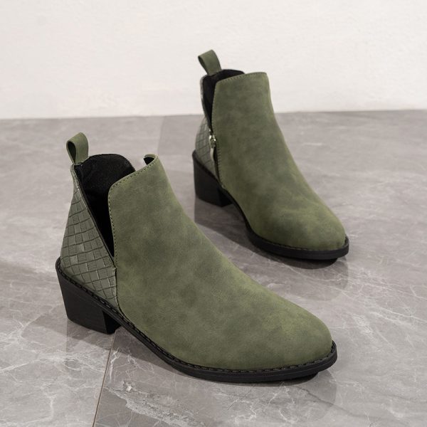 Fashion V-cut Side Zipper Boots Printed Square Heel Ankle Boots Pionted Toe Autumn Winter Shoes For Women - Image 7