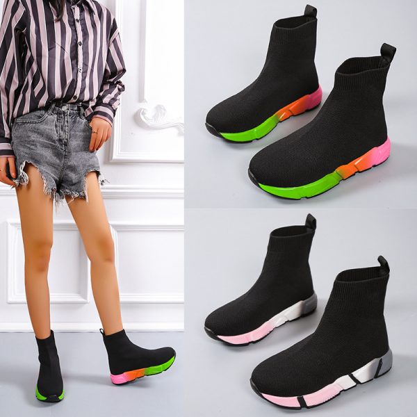 New Round Head Thick Bottom Shallow Mouth Flyknit Elastic Sports High-top Pumps - Image 6