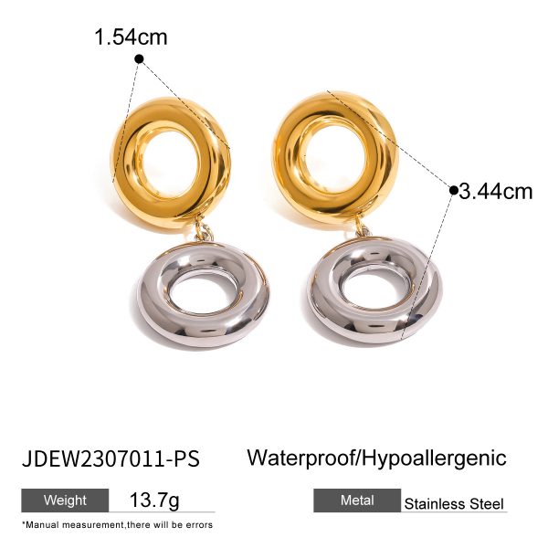 Stainless Steel Gold And Silver Contrast Color Ring Pendant Earrings - Image 6