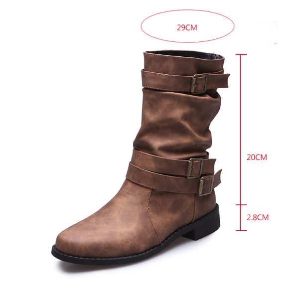 Low Heel  Vintage Adjustable Buckle Boots Women Combat Biker Western Goth Shoes - Image 6