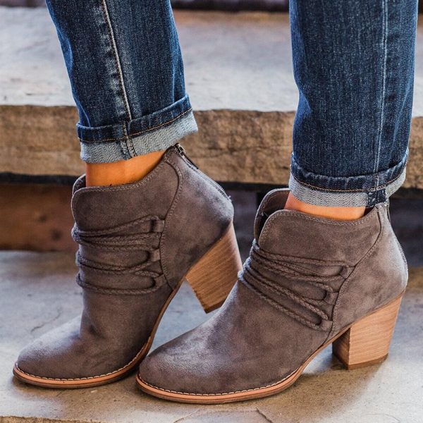 Retro V Cutout Shoes Women Chunky Ankle Boots - Image 3