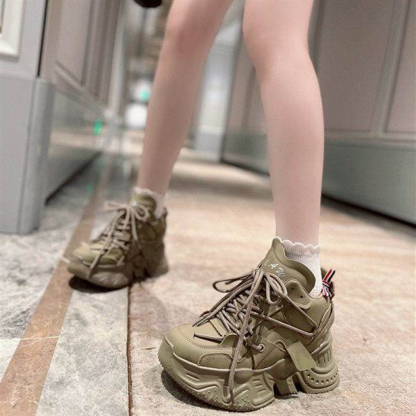 New Leather Lace Up Sponge Thick Soled Sports Casual Shoes For Women - Image 2