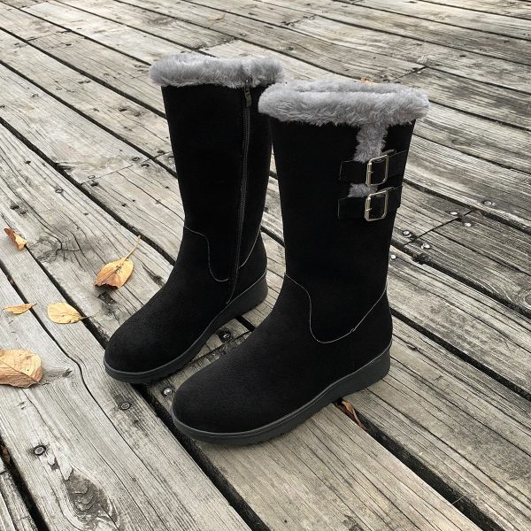Fleece-lined Thick Mid-calf Martin Boots Wedge Heel - Image 6