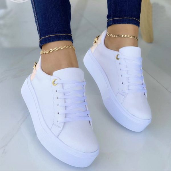 Round Head Cross Strap Thick Bottom Casual Low-top Sneakers Chain Pumps - Image 3
