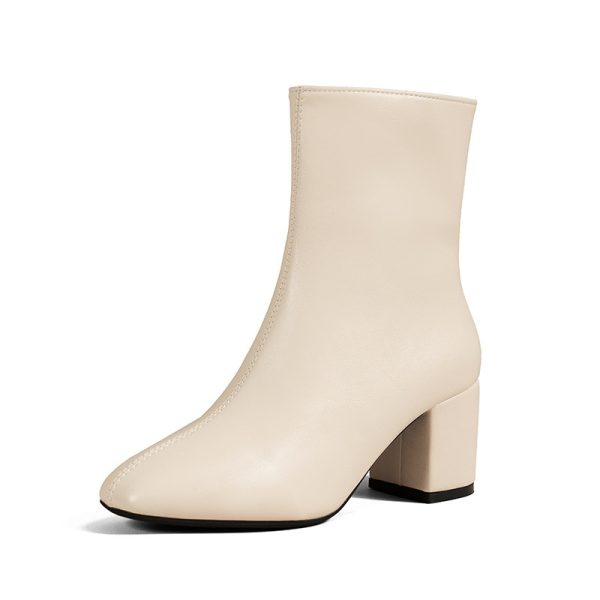 Chunky Heel Pointed Toe Boots With Side Zipper Fashion Mid-calf Boot For Women Shoes - Image 9