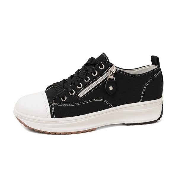 Plus Size Solid Color Low Cut Fashion Round Head Lace-up Platform Women's Casual Pumps - Image 5
