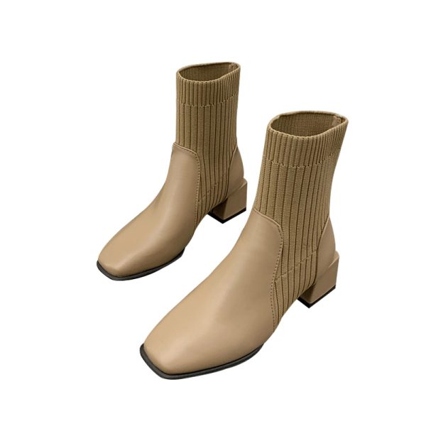 New Personality Niche Square Toe Thick Heel Socks Boots Female Ins Trend - Image 6