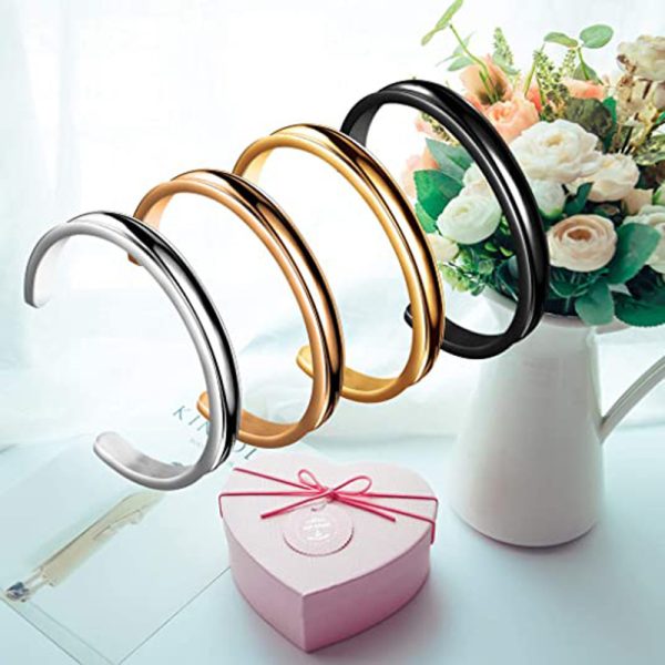 Stainless Steel C- Shaped Concave Open-ended Bracelet - Image 4