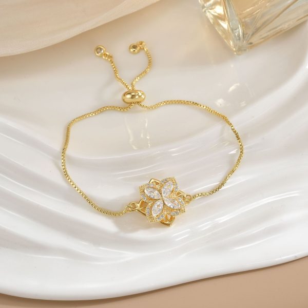 Simple Rotatable Flower Color-preserving Pure Copper Gold-plated Bracelet - Image 3