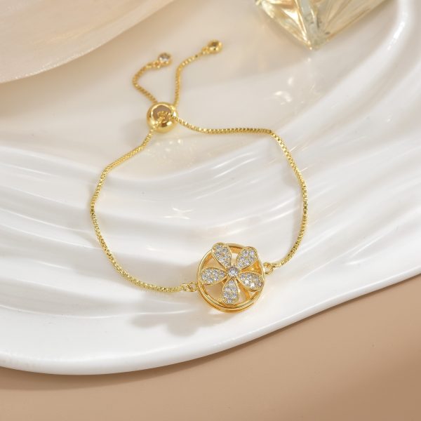 Simple Rotatable Flower Color-preserving Pure Copper Gold-plated Bracelet - Image 9
