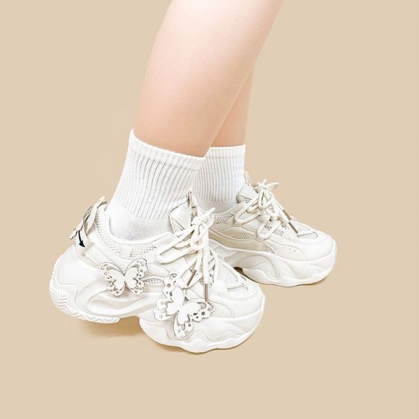 Female Minimalist Casual White Thick Soled Dad Shoes - Image 2