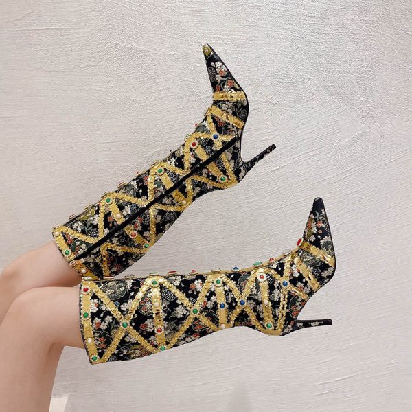 Rhinestone Stiletto Heavy Manual Women's High Heels - Image 4