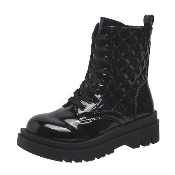 Lace-up Thick-heeled Boots Winter Casual Round Toe Platform Ankle Boots Women Fashion Quilted Pattern Minimalist Motorcycle Shoes - Image 10