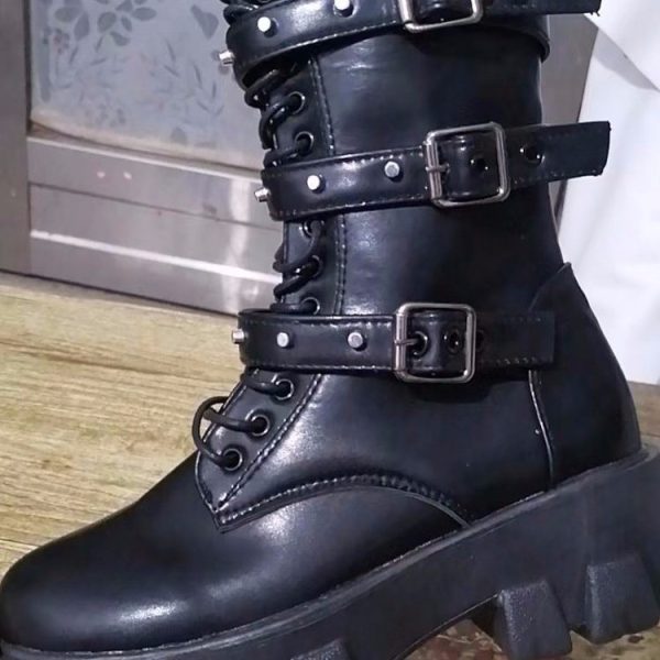 European And American Mid-calf Buckle Knight Boots Women - Image 3