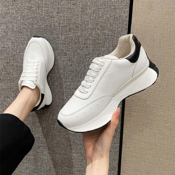 Leather Sports Casual Shoes White Shoes Four Seasons Raise The Bottom Dad Shoes - Image 6