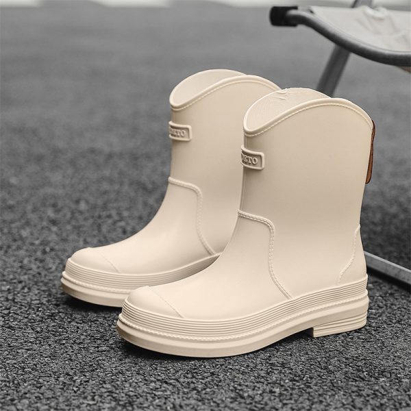 Fashionable All-match Women's Mid-calf Contrast Color Waterproof Shoes Rubber Boots - Image 8