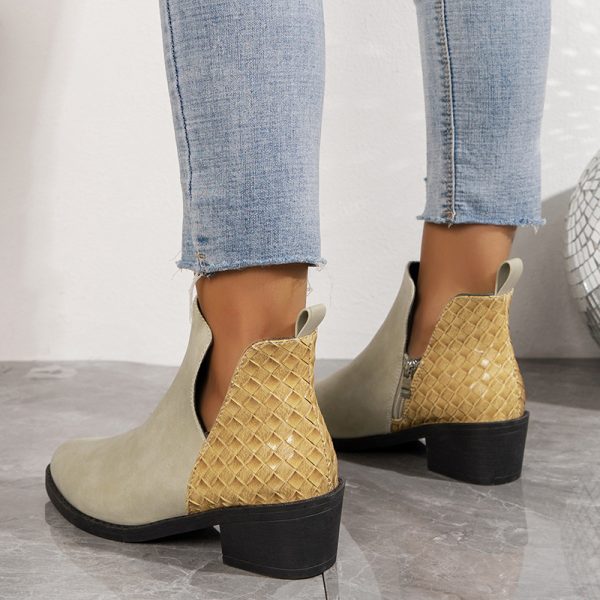 Fashion V-cut Side Zipper Boots Printed Square Heel Ankle Boots Pionted Toe Autumn Winter Shoes For Women - Image 2