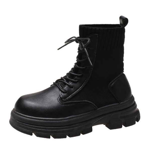 British Style Round Head Lace-up Knitted Mouth Casual Martin Boots Women - Image 4