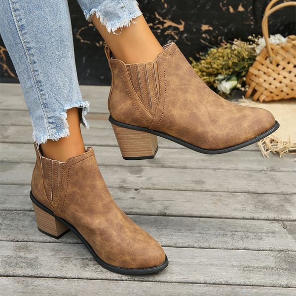 Autumn Winter Shoes For Women Pointed Toe Thick Square Heel Ankle Boots New Slip-on Low Heel Luxury Short Boots - Image 5
