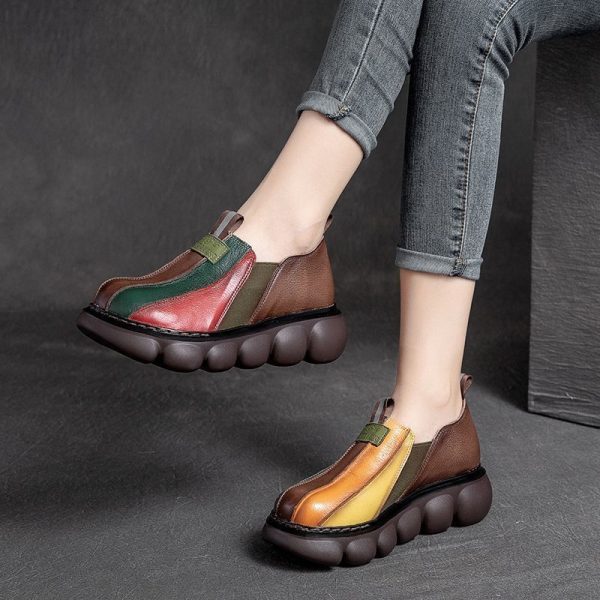 New Fashion Color-blocking Ethnic Style Round Toe Thick Sole Shoes - Image 2