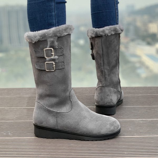 Fleece-lined Thick Mid-calf Martin Boots Wedge Heel - Image 4