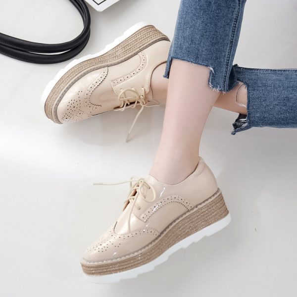 British Style Lace-up Thick-soled Muffin Shoes - Image 2
