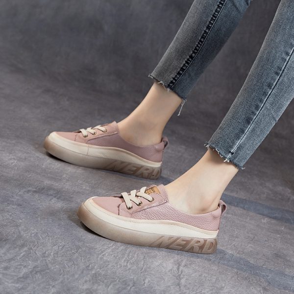 First Layer Cowhide Shallow Mouth Pumps Female Genuine Leather Casual Board Shoes Rubber Platform Shoes - Image 2