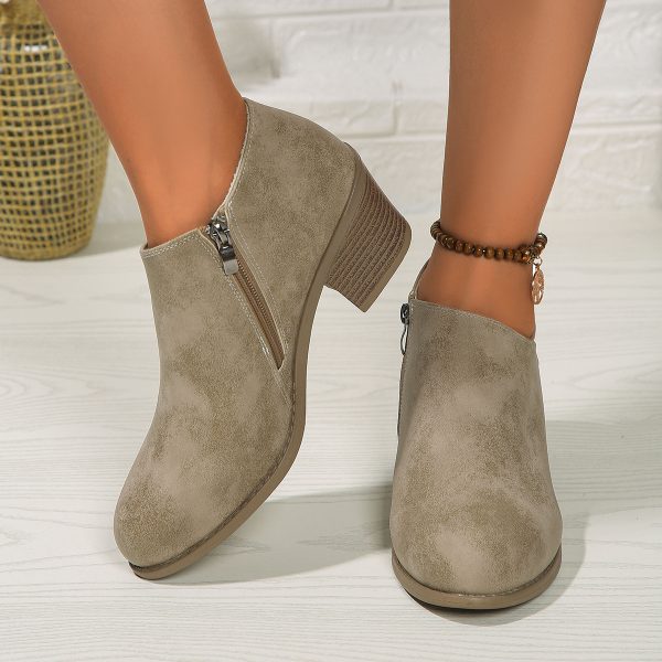 Chunky Heel Round Toe Ankle Boots With Side Zipper Design Fashion Fall Winter Short Boots For Women Shoes - Image 4
