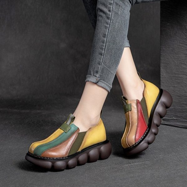 New Fashion Color-blocking Ethnic Style Round Toe Thick Sole Shoes - Image 4